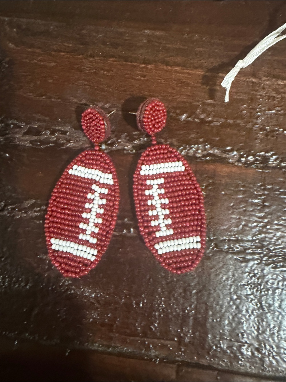 Red Beaded Football Drop Earrings
